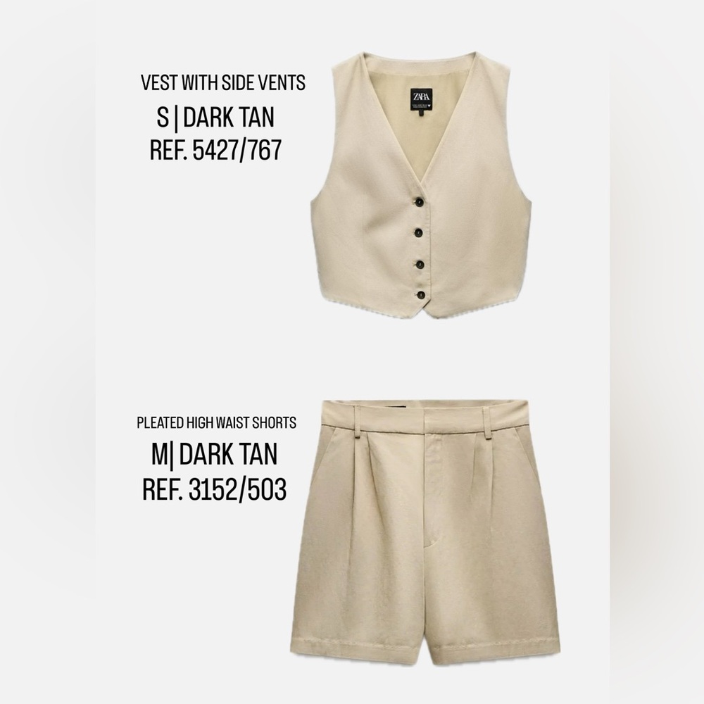 Zara Beige High Waist Women's Vest & Shorts